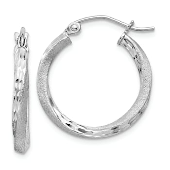Rhodium Over Sterling Silver Satin Diamond-cut 2.5x20mm Twisted Hoop Earrings