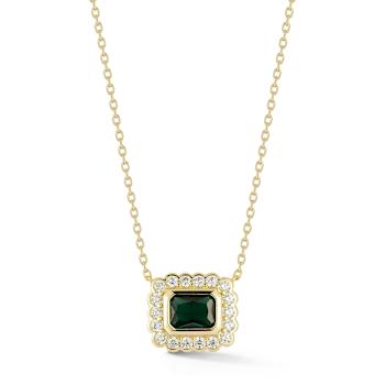 Rachel Zoe Green CZ Halo Pendant Necklace in 14K Gold Over Sterling Silver