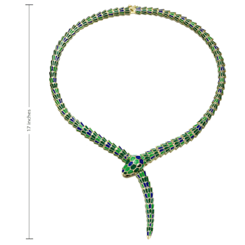 Emerald Cubic Zirconia, 14k Gold Plated over Brass Green Enamel Coiled
Serpent Stiff Collar Necklace