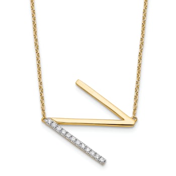 14k Yellow Gold and Rhodium Over 14k Yellow Gold Sideways Diamond
Initial N Pendant 18 Inch Necklace