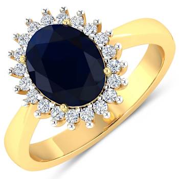 1.49ctw Blue Sapphire and Diamond 14K Yellow Gold Halo Ring