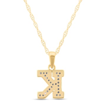 White Diamond Accent 10k Yellow Gold K Initial Pendant With 18” Rope Chain