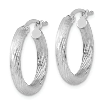 Rhodium Over Sterling Silver 3mm Polished and Satin Diamond-cut Hoop Earrings