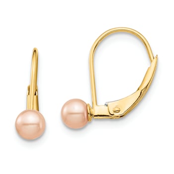 14k Yellow Gold 4-5mm Pink Round Freshwater Cultured Pearl Earrings
