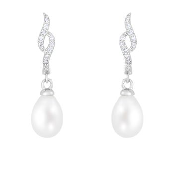 7-8mm White Cultured Freshwater Pearl and Cubic Zirconia Rhodium Over
Sterling Silver Earrings