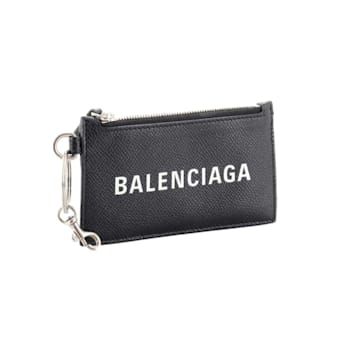 Balenciaga Cash Logo Black Grain Leather Neck Lanyard Card Holder Wallet