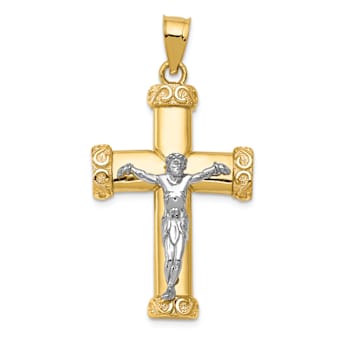 14k Two-tone Gold Textured Crucifix Pendant