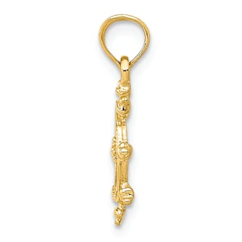 14k Yellow Gold Textured Ship Wheel Pendant