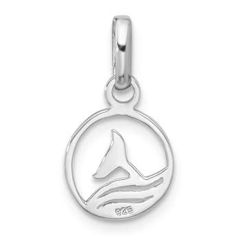 Rhodium Over Sterling Silver Whale and Dolphin Tail Circle Pendant