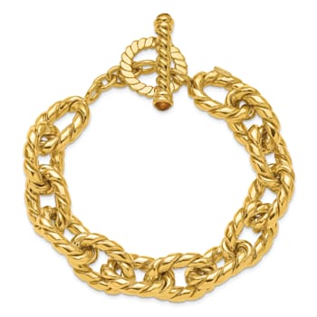 14K Yellow Gold Citrine Twisted Oval Link 8.5-inch Toggle Bracelet
