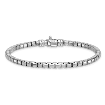 Rhodium Over Sterling Silver Polished 4mm Box 8 Inch Chain