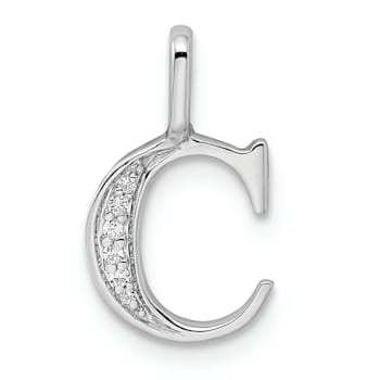 14K White Gold Diamond Letter C Initial Pendant