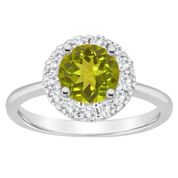 7mm Round Peridot And White Topaz Accents Rhodium Over Sterling Silver
Halo Ring