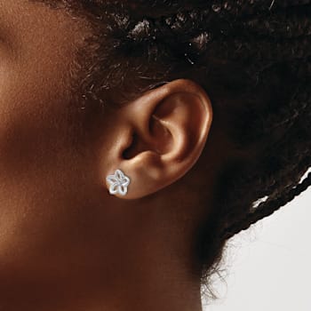 Rhodium Over 14k White Gold Diamond Flower Stud Earrings