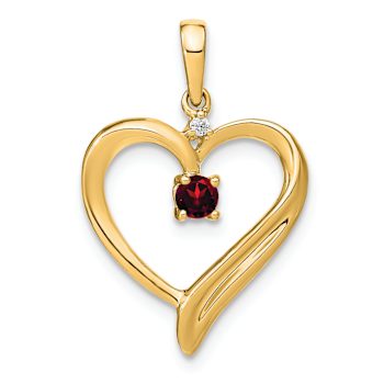 14k Yellow Gold Garnet and Diamond Heart Pendant