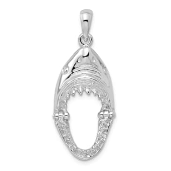 Rhodium Over Sterling Silver Polished Moveable Shark Head Pendant
