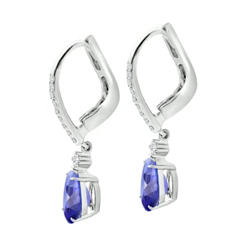14K White Gold Pear Shape Tanzanite and Diamond Earrings 2.88ctw