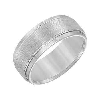 9mm Step-Edge Comfort Fit Band in Gray Tungsten Carbide with Brushed Finish
