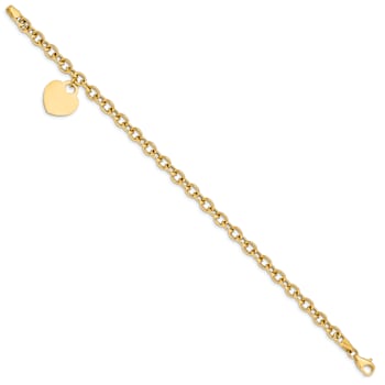 14K Yellow Gold Heart Charm Hollow Bracelet