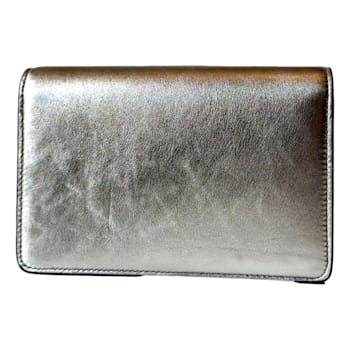 Jimmy Choo Kalina Crossbody Clutch Bag Crystal Logo Metallic Silver