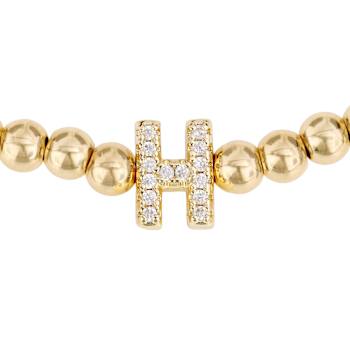 Initial H CZ Beaded Bracelet Set In 14K Gold Over Brass 0.15ctw