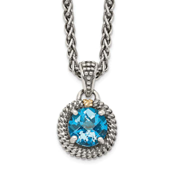 Sterling Silver Antiqued with 14K Accent Blue Topaz Necklace