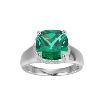 Green And White Cubic Zirconia Platinum Over Silver May Birthstone Ring 5.23ctw