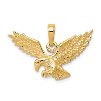 14K Yellow Gold Solid Polished Eagle Landing Pendant