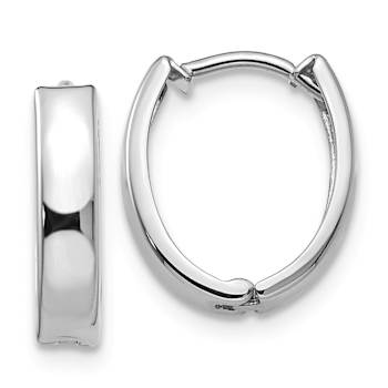 Rhodium Over 14k White Gold Polished 1/2" Hinged Hoop Earrings