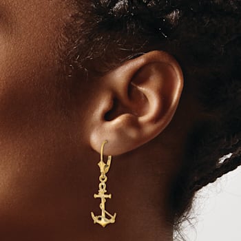 14k Yellow Gold 3D Textured Anchor with Shackle and Entwined Rope Dangle Earrings