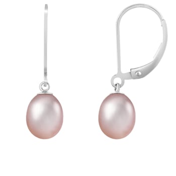 7-8mm Purple Cultured Freshwater Pearl Rhodium Over Sterling Silver Earrings