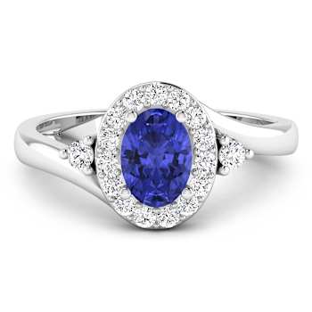 Oval Violet Tanzanite and Diamond 14K White Gold Halo Ring 0.89 ctw