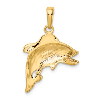 14k Yellow Gold Textured Jumping Bass Fish Pendant