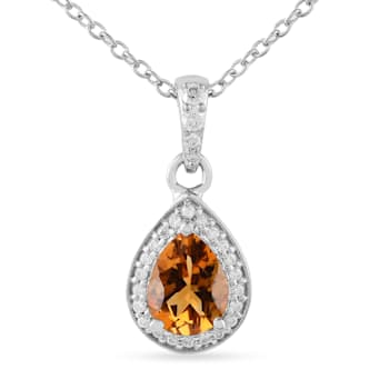 Yellow Pear Shape Citrine Pendant with Moissanite Accents Rhodium Over
Sterling Silver Necklace