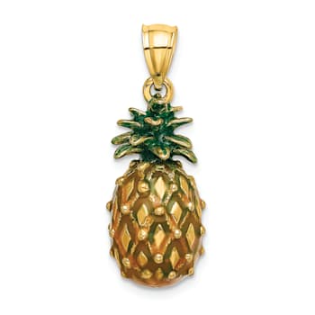 14k Yellow Gold Polished and Textured 3D Enameled Pineapple Charm