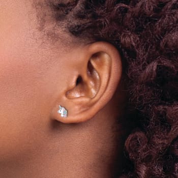 Rhodium Over Sterling Silver Enamel Unicorn Children's Post Earrings