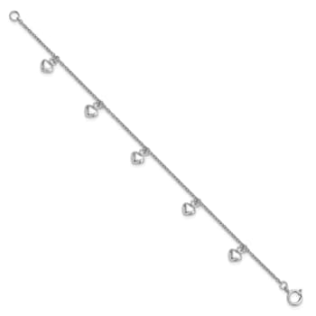 Rhodium Over Sterling Silver Hearts Children's Bracelet