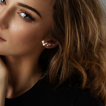 Freshwater Cultured Pearl and 1/4  CT TGW White Topaz Earrings in Yellow
Plated Sterling Silver