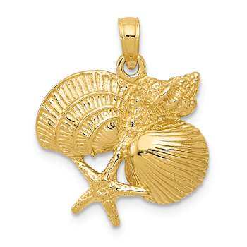 14k Yellow Gold Textured Four Shell Cluster Pendant