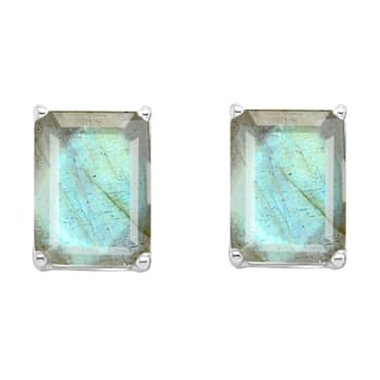 8x6mm Rectangular Octagonal Labradorite Rhodium Over Sterling Silver
Stud Earrings