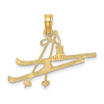 14k Yellow Gold Polished and Textured Snow Skis, Boot and Pole Charm