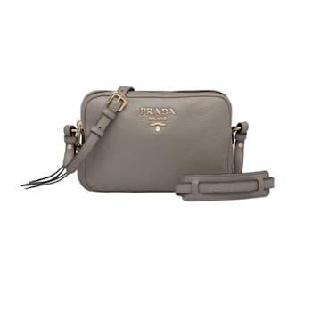 Prada Argilla Grey Vitello Phenix Leather Double Zip Crossbody Bag