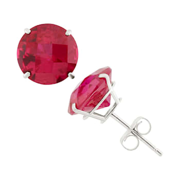 Lab Created Ruby Round 10K White Gold Stud Earrings 4.6ctw