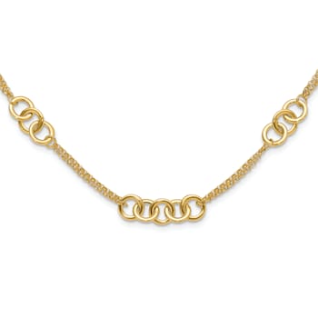 14K Yellow Gold Polished 2-Strand Linked Circle Necklace