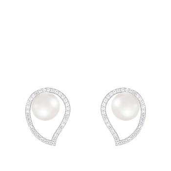 8-8½mm White Cultured Freshwater Pearl and Cubic Zirconia Rhodium Over
Sterling Silver Earrings
