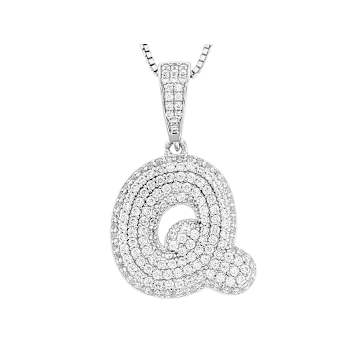 CZ Initial Q Bubble Letter Pendant Necklace In Sterling Silver 2.05ctw