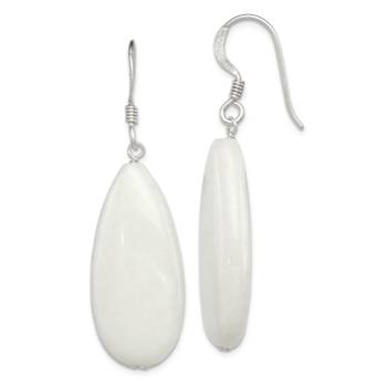 Sterling Silver Polished White Jadeite Teardrop Dangle Earrings