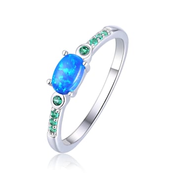Lab Created Blue Opal with Green Nanocrystal Accents Rhodium Over
Sterling Silver Ring