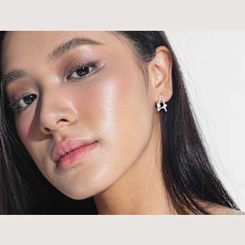 Rachel Zoe Pear-Shaped CZ J-Hoop Stud Earrings in Rhodium Over Sterling Silver