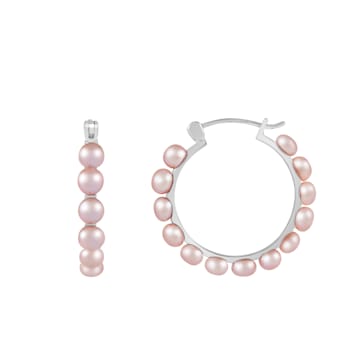 4-5mm Pink Cultured Freshwater Pearl Rhodium Over Sterling Silver Earrings